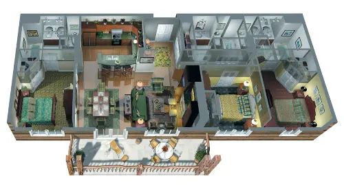 Floorplan for 3-bedroom resort residence at Ritz Carlton Club, Aspen Highlands.